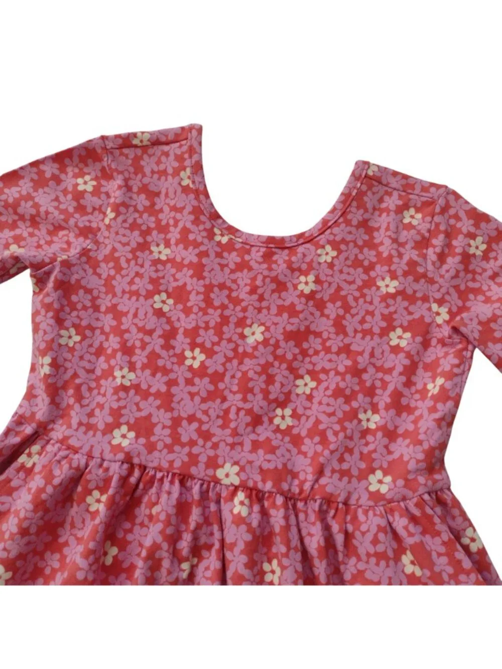 Hanna Andersson Skater Dress 6-7 Pink Floral Cotton Knit Fit n Flare w POCKETS